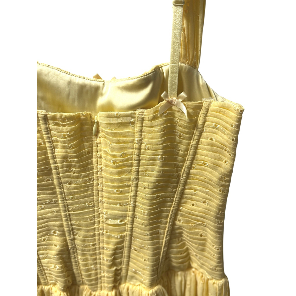 For Love & Lemons Bustier Maxi Dress Eyelet Corset Yellow Maxi S - Picture 12 of 16